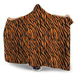 Orange And Black Tiger Stripe Print Hooded Blanket