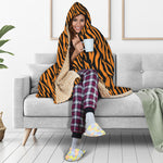 Orange And Black Tiger Stripe Print Hooded Blanket