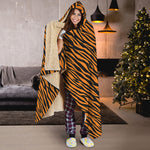 Orange And Black Tiger Stripe Print Hooded Blanket