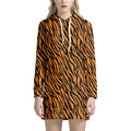 Orange And Black Tiger Stripe Print Pullover Hoodie Dress