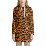 Orange And Black Tiger Stripe Print Hoodie Dress