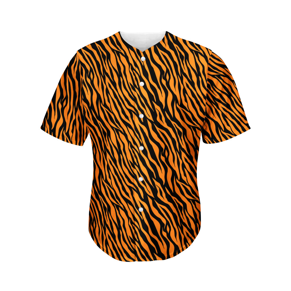 Orange And Black Tiger Stripe Print Men's Baseball Jersey