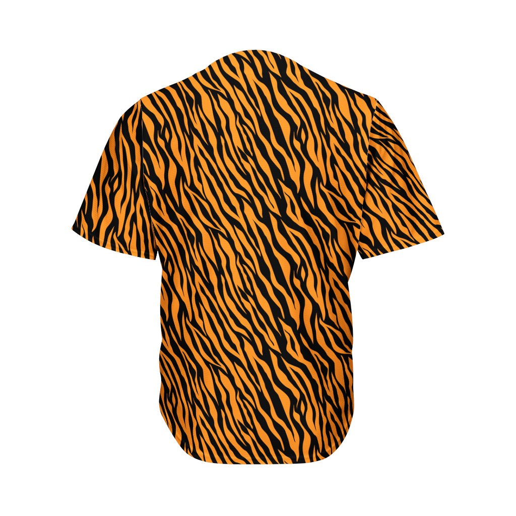 Orange And Black Tiger Stripe Print Men's Baseball Jersey