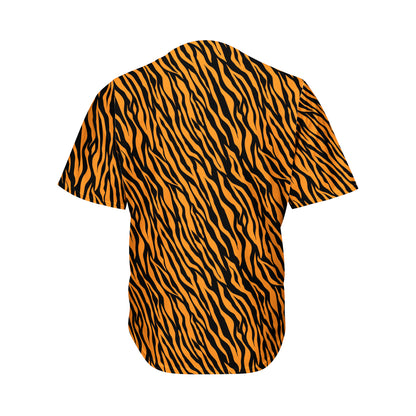 Orange And Black Tiger Stripe Print Men's Baseball Jersey