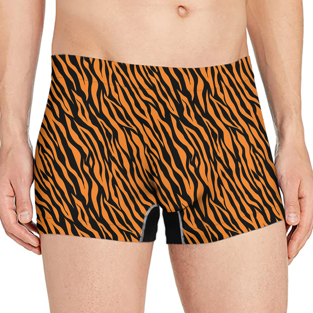 Orange And Black Tiger Stripe Print Men's Boxer Briefs