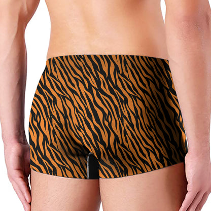Orange And Black Tiger Stripe Print Men's Boxer Briefs