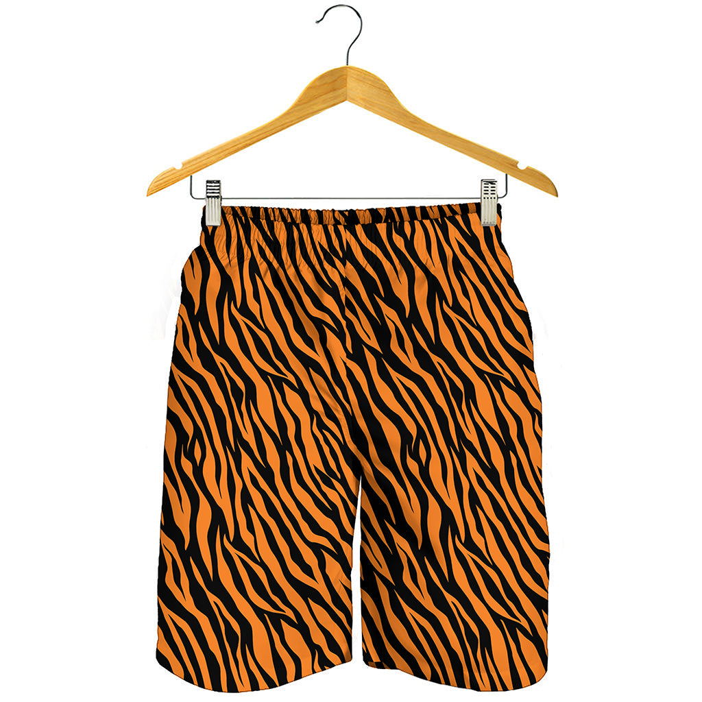 Orange And Black Tiger Stripe Print Men's Shorts