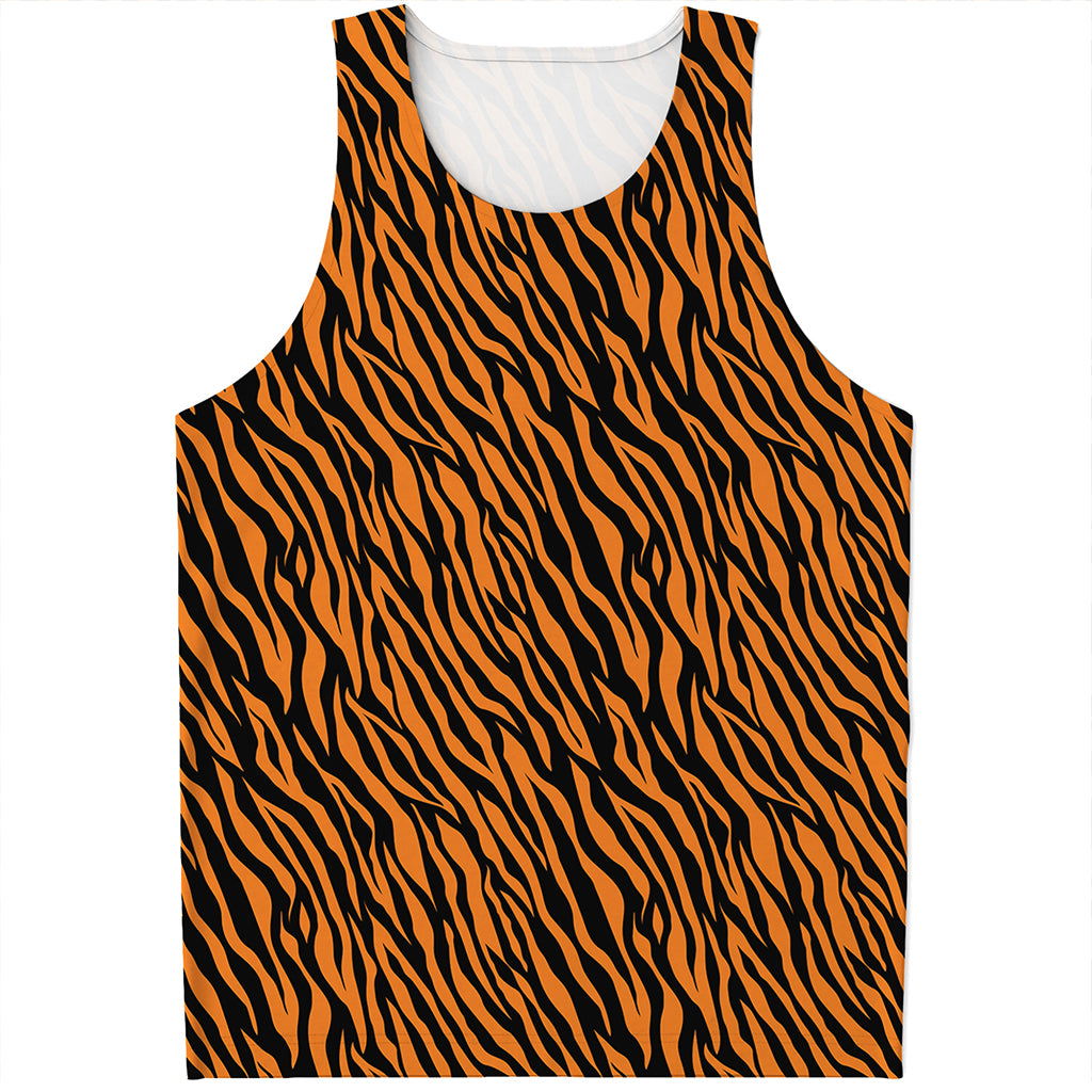 Orange And Black Tiger Stripe Print Men's Tank Top