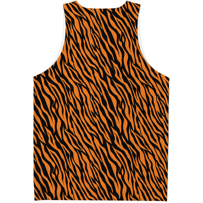 Orange And Black Tiger Stripe Print Men's Tank Top