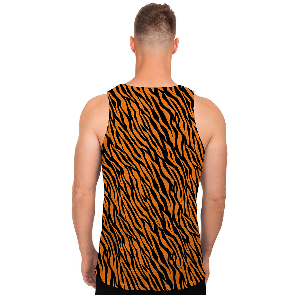 Orange And Black Tiger Stripe Print Men's Tank Top