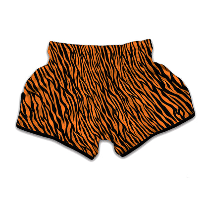 Orange And Black Tiger Stripe Print Muay Thai Boxing Shorts
