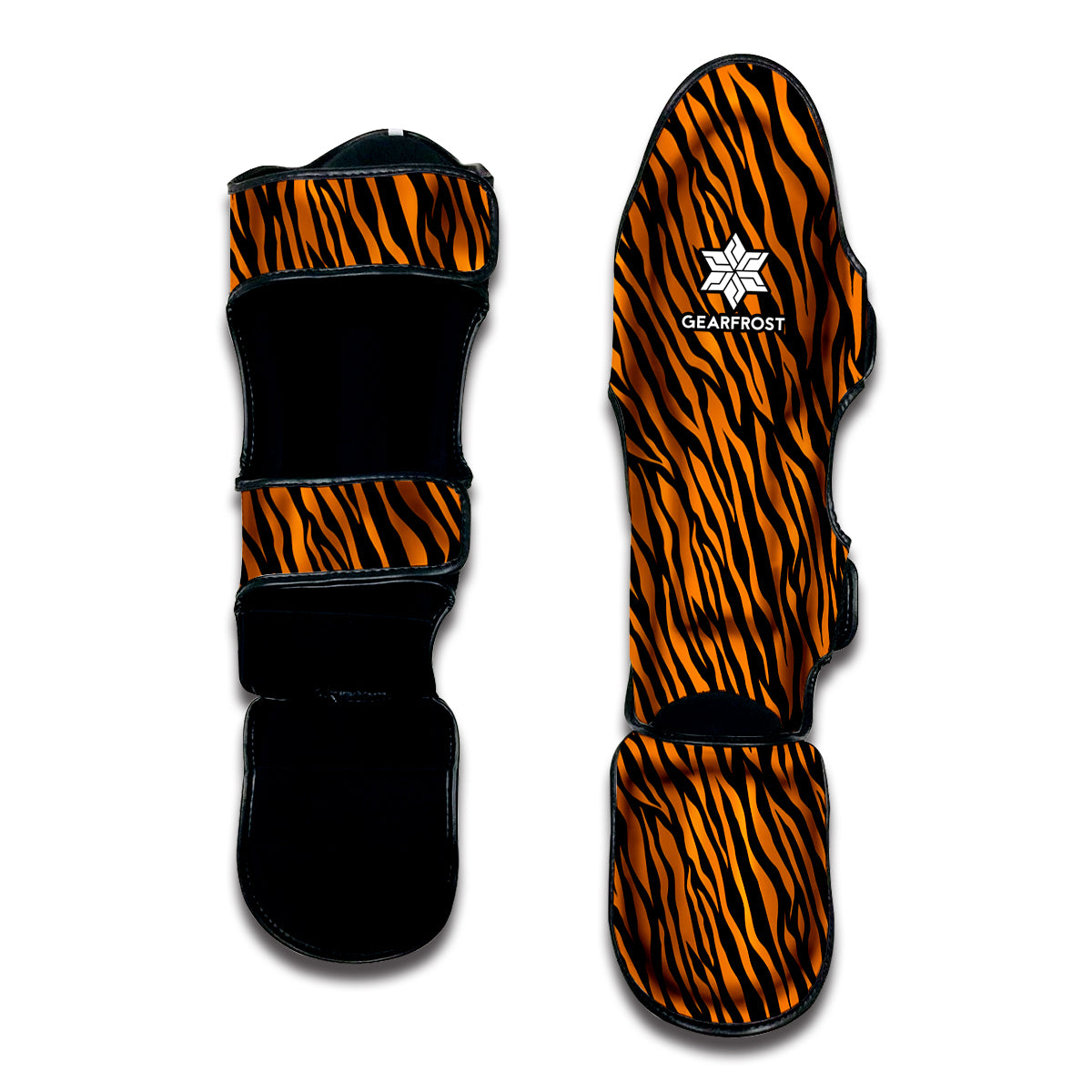 Orange And Black Tiger Stripe Print Muay Thai Shin Guard