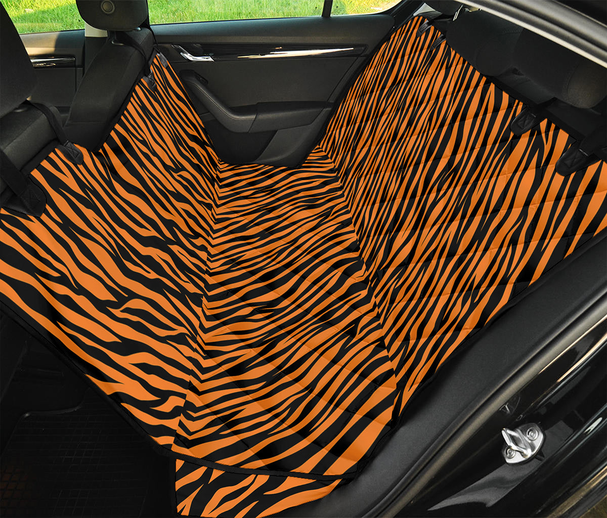 Orange And Black Tiger Stripe Print Pet Car Back Seat Cover