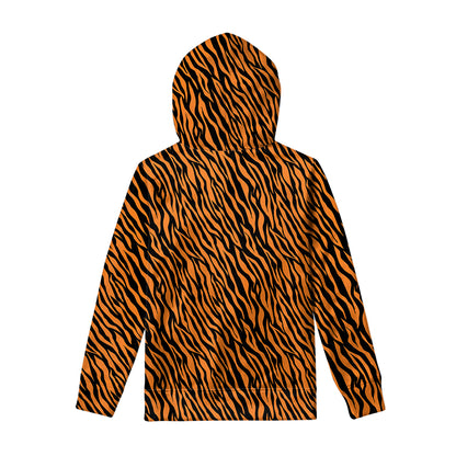 Orange And Black Tiger Stripe Print Pullover Hoodie