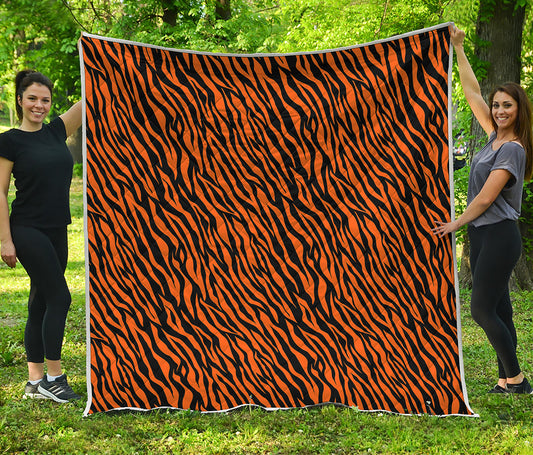 Orange And Black Tiger Stripe Print Quilt