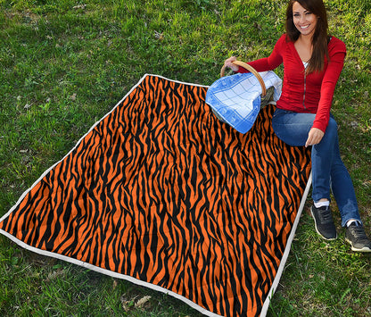 Orange And Black Tiger Stripe Print Quilt
