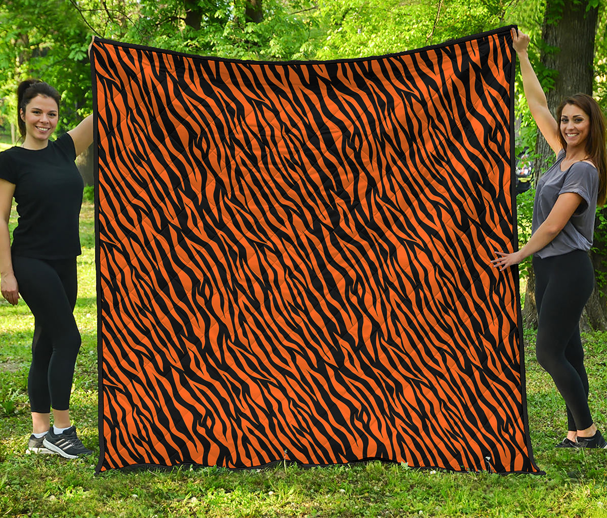 Orange And Black Tiger Stripe Print Quilt