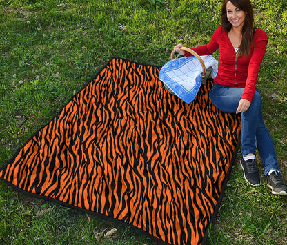 Orange And Black Tiger Stripe Print Quilt