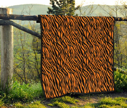 Orange And Black Tiger Stripe Print Quilt