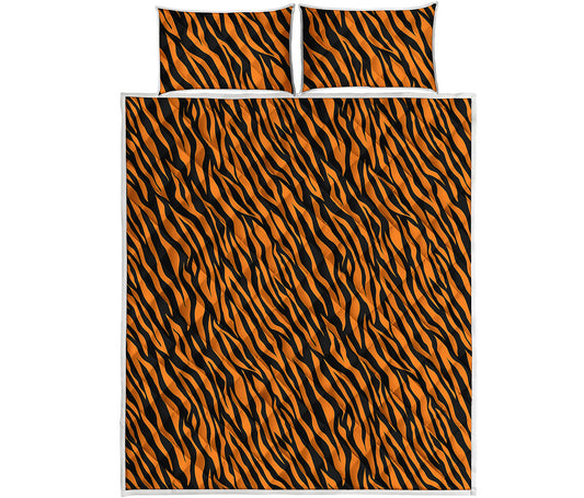 Orange And Black Tiger Stripe Print Quilt Bed Set