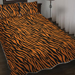 Orange And Black Tiger Stripe Print Quilt Bed Set