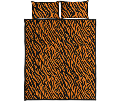 Orange And Black Tiger Stripe Print Quilt Bed Set