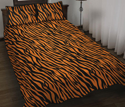 Orange And Black Tiger Stripe Print Quilt Bed Set