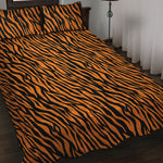 Orange And Black Tiger Stripe Print Quilt Bed Set