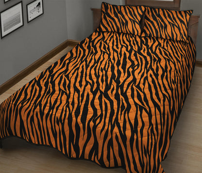 Orange And Black Tiger Stripe Print Quilt Bed Set