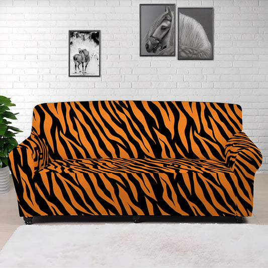 Orange And Black Tiger Stripe Print Sofa Cover