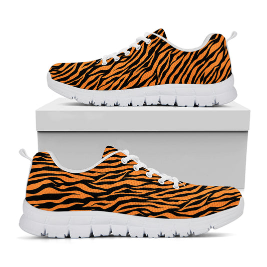 Orange And Black Tiger Stripe Print White Sneakers