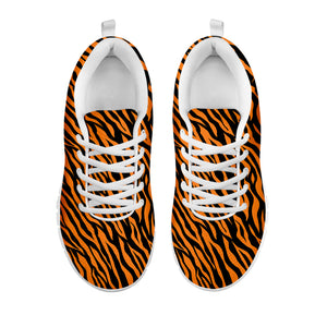 Orange And Black Tiger Stripe Print White Sneakers