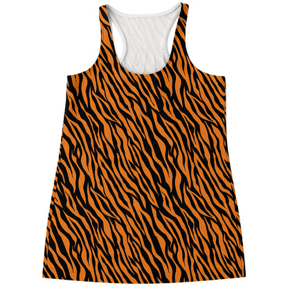 Orange And Black Tiger Stripe Print Women's Racerback Tank Top