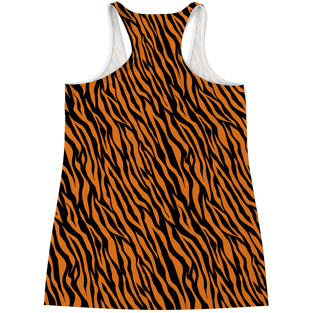 Orange And Black Tiger Stripe Print Women's Racerback Tank Top