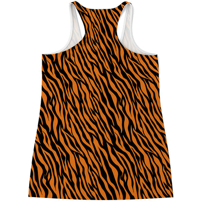 Orange And Black Tiger Stripe Print Women's Racerback Tank Top