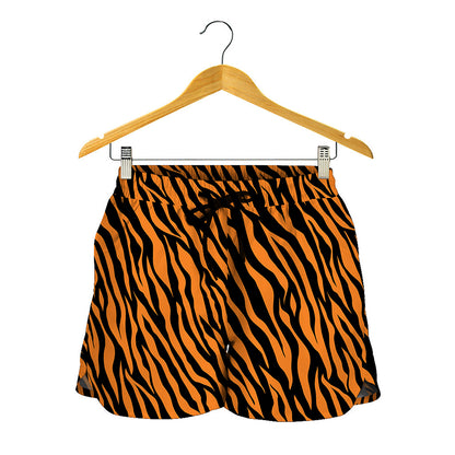 Orange And Black Tiger Stripe Print Women's Shorts