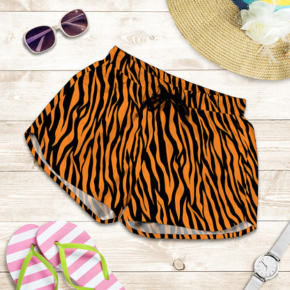 Orange And Black Tiger Stripe Print Women's Shorts