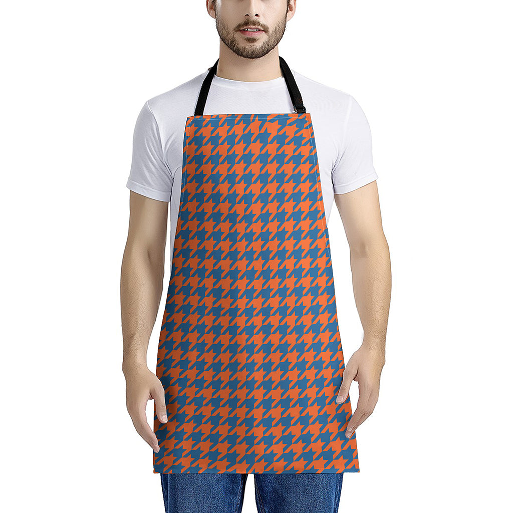 Orange And Blue Houndstooth Print Apron