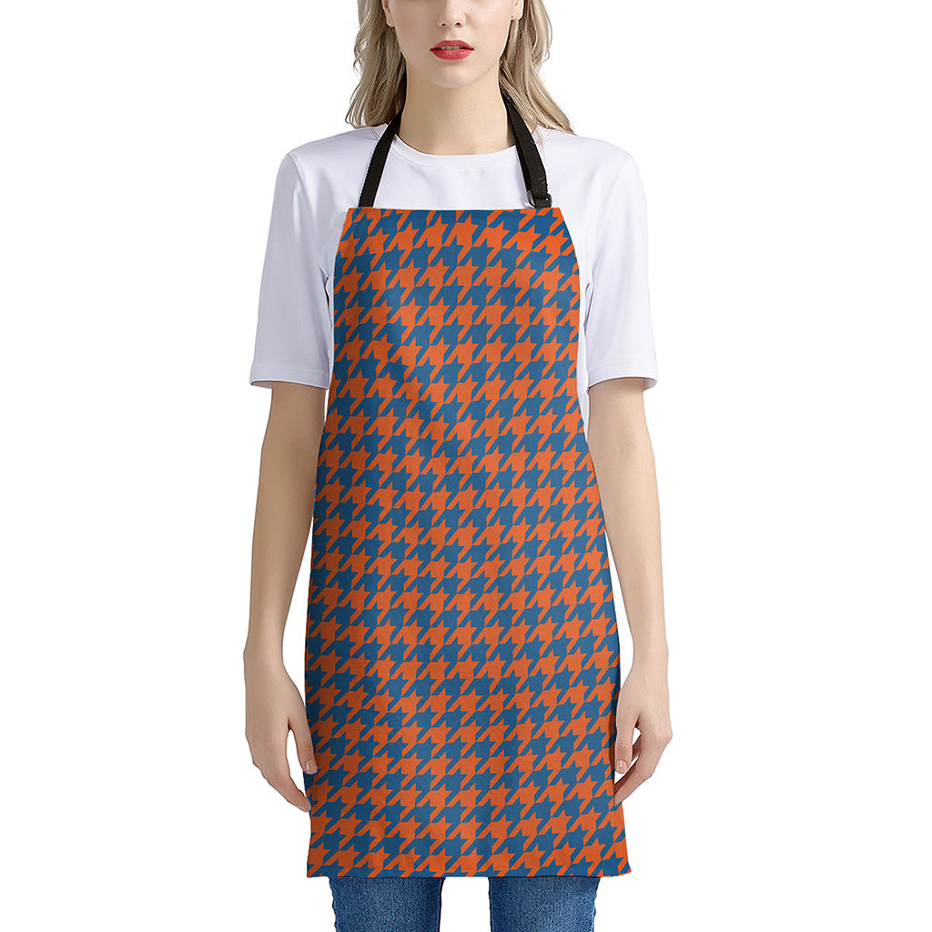 Orange And Blue Houndstooth Print Apron