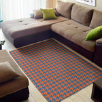Orange And Blue Houndstooth Print Area Rug