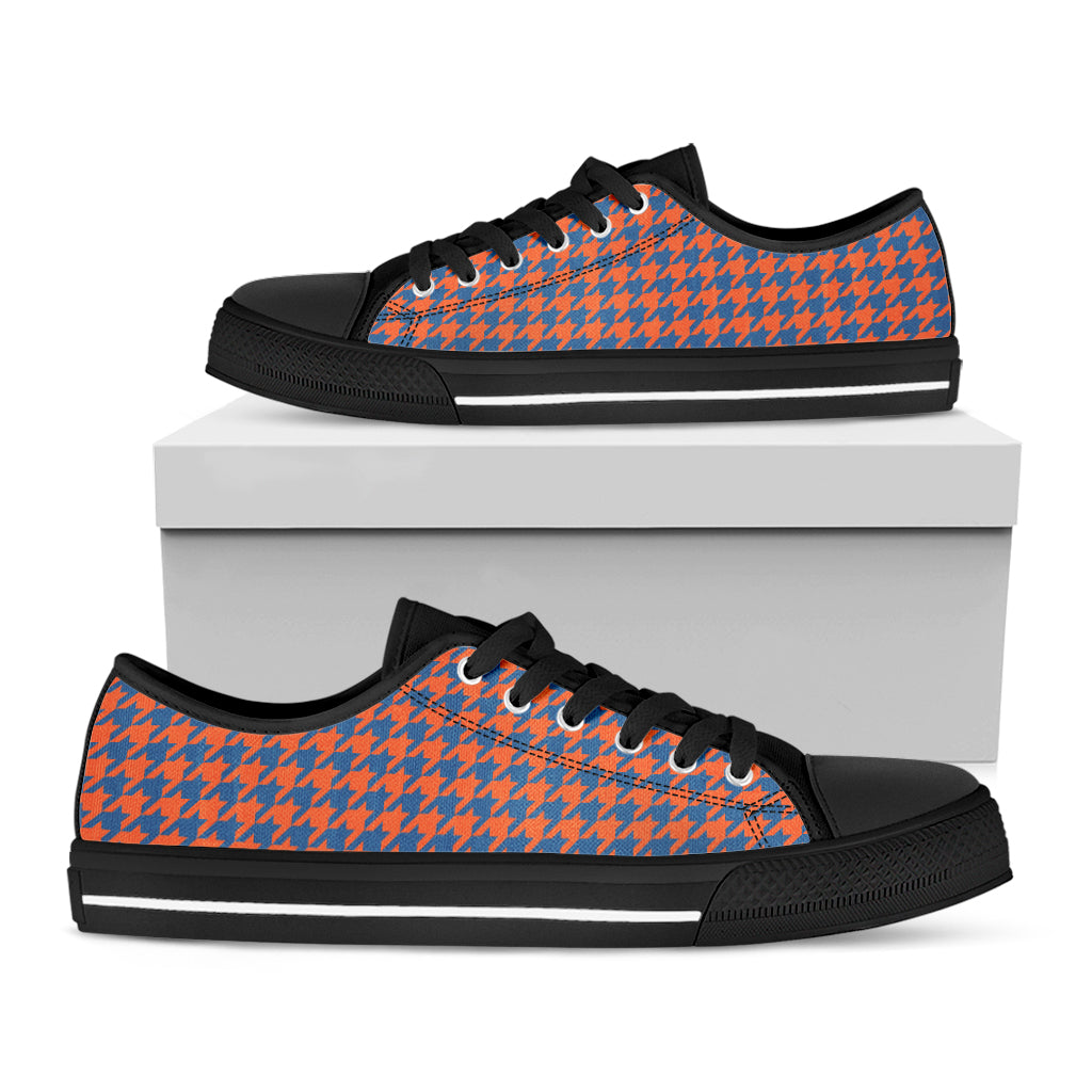 Orange And Blue Houndstooth Print Black Low Top Shoes