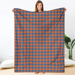 Orange And Blue Houndstooth Print Blanket