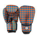 Orange And Blue Houndstooth Print Boxing Gloves