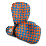 Orange And Blue Houndstooth Print Boxing Gloves