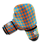 Orange And Blue Houndstooth Print Boxing Gloves