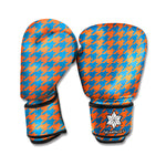 Orange And Blue Houndstooth Print Boxing Gloves
