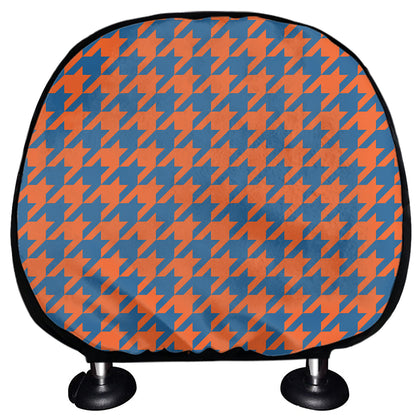 Orange And Blue Houndstooth Print Car Headrest Covers