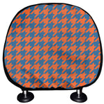 Orange And Blue Houndstooth Print Car Headrest Covers