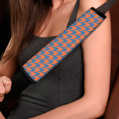 Orange And Blue Houndstooth Print Car Seat Belt Covers