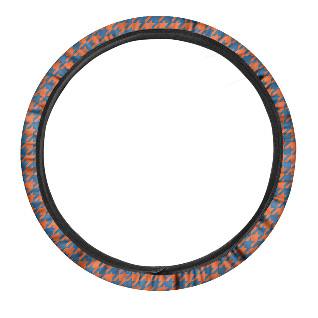 Orange And Blue Houndstooth Print Car Steering Wheel Cover